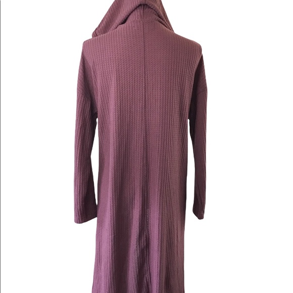 Love Riche Loveriche Mauve Pink Long Line Hooded Waffle Knit Duster Pockets S - Picture 6 of 9